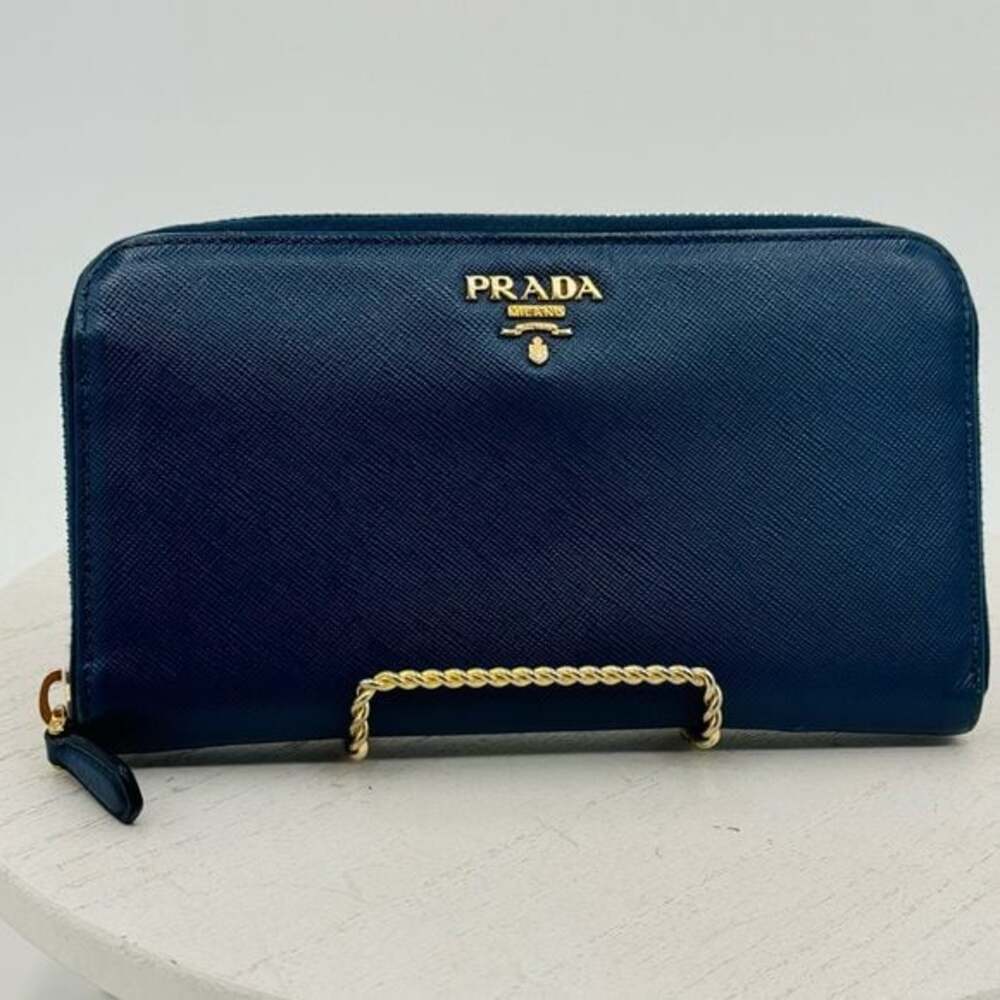 PRADA Long Wallet Full Zipper Blue